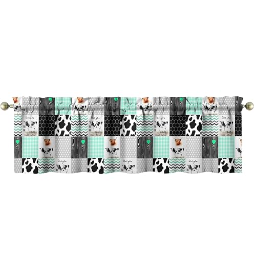 mvhsuoem Cow Kitchen Valances Funny Window Over Sink Decor Ideas Retro Small Window Drapes for Kitchen Bedroom Bathroom Laundry Room Small Windows 18x54 inch