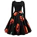 Produktbild OverDose Damen Happy Halloween Weihnachten Frauen Langarm O Hals Druck Vintage Kleid Abend Party Clubbing Karneval Cosplay Eleganten Swing Kleid Rock Geschenk