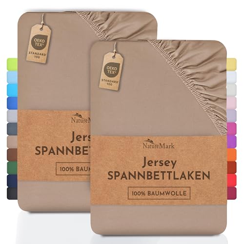 NatureMark 2er Pack Kinder JERSEY Spannbettlaken, Spannbetttuch 100% Baumwolle in vielen Größen und Farben MARKENQUALITÄT ÖKOTEX STANDARD 100 | 70x140 cm - sand/beige