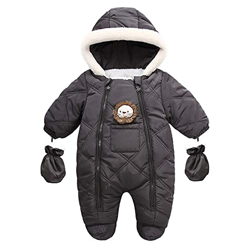 Tengoait Newborn Baby Girl' Winter Snowsuit Thick Cotton Hooded Jumpsuit One Piece Warm Footie Romper Outwear With Gloves Black For 9-12 Months (M2) #TOP2