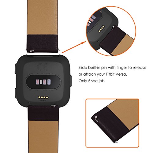 Kades For Fitbit Versa 2 Bands, Leather Band Replacement Strap Compatible With Fitbit Versa 2/Versa/Versa Lite/Versa Se Smartwatch For Women Men (Black Band+Black Buckle) #TOP3
