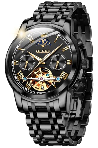 Image of OLEVS Mens Automatic Watches Skeleton Mechanical Self Winding Luxury Fashion Dress Wrist Watch Luminous Waterproof