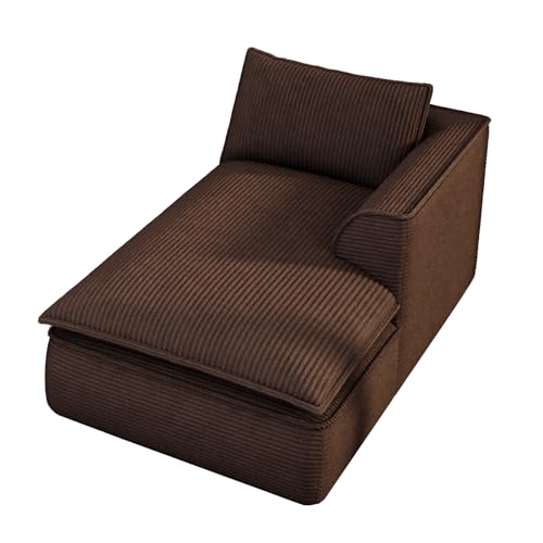 Image of Vesgantti 68.5 inch Modular Sectional Chaise, Oversized Deep Seat Corduroy Cloud Sofa Piece, Modern Boneless Lounge for Living Room, No Assembly Required, Dark Brown