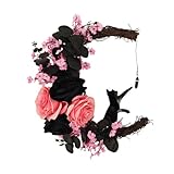 Halloween Moon Cat Greath - Decoración de Puerta de y Esqueleto | Decoración Colgante | Escara Corona de Puerta de Entrada de Halloween para Decoraciones de Vacaciones espeluznantes para el