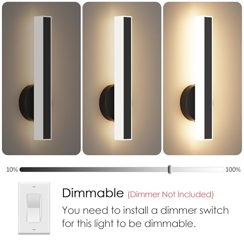 Image of Aipsun Black Wall Sconce Hardwired Modern LED 18W Wall Sconce Set of Two, 15.7Inches Wall Lights for Living Room Bedroom Hallway 5CCT