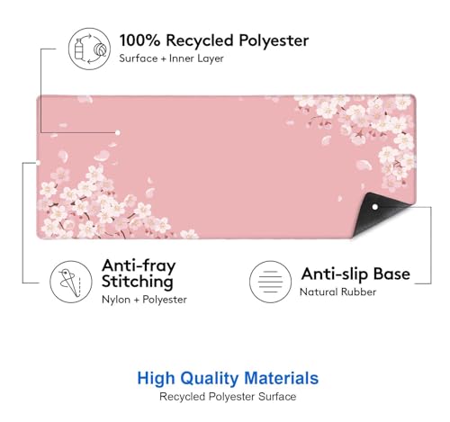 Image of IMAYONDIA Pink Japanese Desk Mat, Cherry Blossom Large Gaming Mouse Pad, Non-Slip Rubber Base Mousepad for Women, Desk Pad for Work, Game, Office, 31.5x11.8 Inch- Sakura Flowers Aesthetic