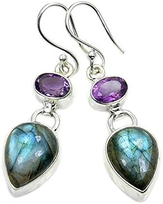 Sterling Silver Natural Labradorite Earrings, Natural Amethyst Earrings
