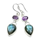Sterling Silver Natural Labradorite Earrings, Natural Amethyst Earrings