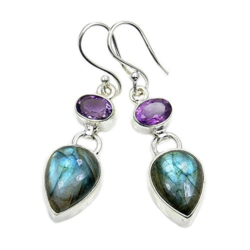 Sterling Silver Natural Labradorite Earrings, Natural Amethyst Earrings #TOP3