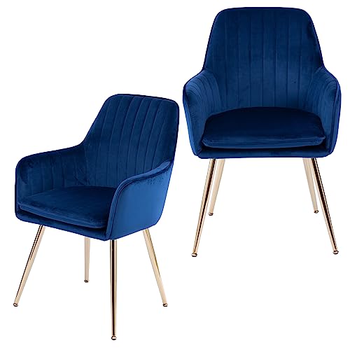 Image of Velvet Dining Chair Set of 2 - Modern Mid-Back Accent Chair with Gold Plating Legs - Upholstered Living Room Chair