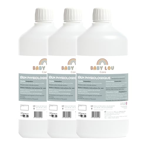 BABYLOU CARE | Suero fisiológico en botella 3x1L | NaCl 0,9% | Fabricado en Francia | Lavado de fosas nasales | Higiene nasal | Para irrigación externa