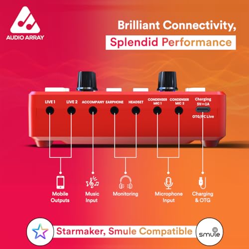 Audio Array AI-11 USB Bluetooth Soundcard, 1Ch Mixer, Audio Interface | 2 Condenser In, 2 Out |2 Live Out+1 Accompany In | OTG for mobile and PC/MAC | Effects | Streaming, Podcasting, Gaming, Singing