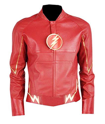 VearFit The Flash Lightning bolt Faux leather Super Hero Black and RED Barry Allen Jacket