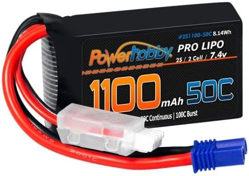 Powerhobby 2S 1100mAh 50C LiPo Battery w EC2 Plug FITS: Losi Mini-B Mini-T 2.0 JRX2