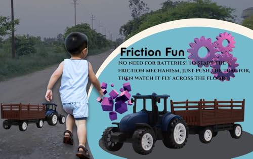 Image of Friction Powered Tractor Trolley Toy for Kids | Farm Tractor Toy with Trailer for Boys & Girls | Push & Go Tractor Vehicle Toy | BIS Certified | NeoKiddo (Dark Blue)
