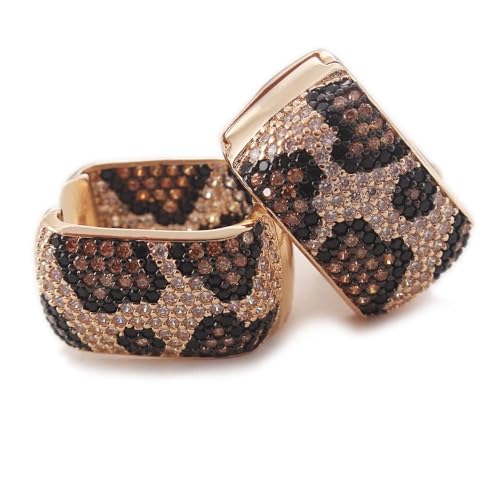 Shinny Animal Leopard Print Earrings Cubic Zirconia Paving Gold Plated Women Hoop Earrings Statement Chunky Circle Huggie Earrings