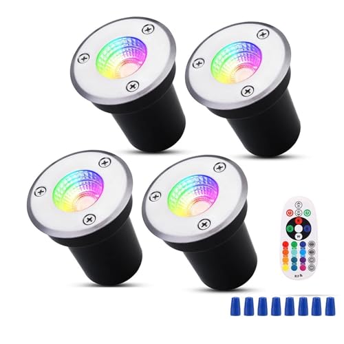YNIYUJKL 4PCS Outdoor Buried Lights - Ground LED Landscape Lights, 3W Outdoor RGB LED Ground Recessed Spotlight, 12V-24V Ground Spot Lights, IP67 Garden Recessed Floor Lamp,Rgb-5W(24V)