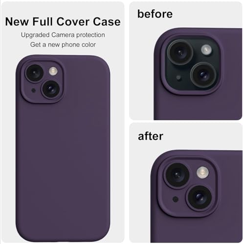 Image of DIZORO Compatible for iPhone 15 Plus Camera Protection Case 6.7, Slim Case Liquid Silicone 3 Layers Full Covered Soft Gel Rubber Phone Case Protective Cover - Deep Purple