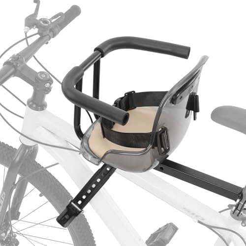 Image of FORTOP Baby Bike Seat, Front Mount Kids Bike seat for Toddler with Safety Belt and Handrail, Compatilble with Adult Bike (Brown)