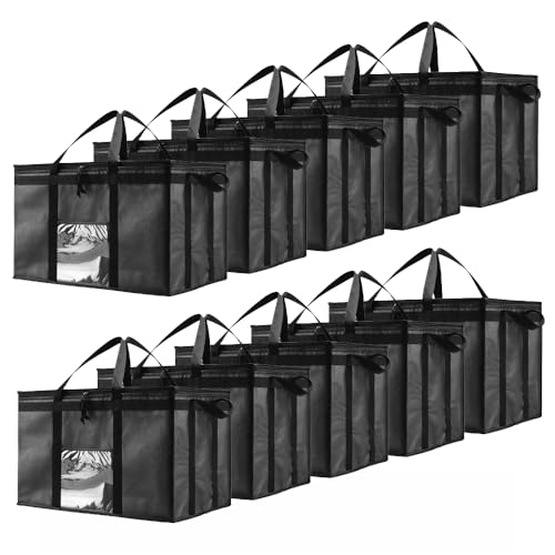 Image of NZ home Insulated Bags for Food Delivery (3XL) Grocery Shopping Cooler Bag, Pizza Delivery, Hot & Cold Catering Tote, Reusable, Foldable & Heavy Duty (10 Pack, Black)