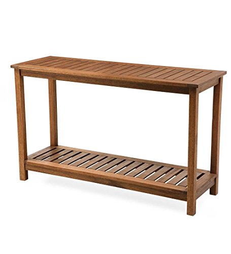 Plow & Hearth Lancaster Eucalyptus Wood Console Table - FSC-Certified | Weather-Resistant | Rich Multi-Step Natural Finish | Dual-Shelf | Perfect for Parties & Plant Display | 48