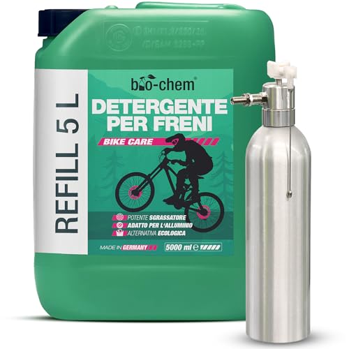 bio-chem - Detergente per freni 5L + spruzzatore ad aria compressa - Manutenzione di biciclette, mountain bike, e-bike, moto, auto - Detergente sgrassante per impianti frenanti bici elettriche, MTB