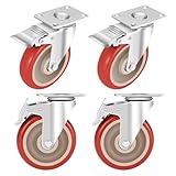5 Inch Caster Wheels, a Set of 4 Heavy-Duty Casters with Safety Double Locks, 2400Lbs Industrial Casters, Polyurethane Noise Free Wheels for Carts, Workbenches, and Furniture