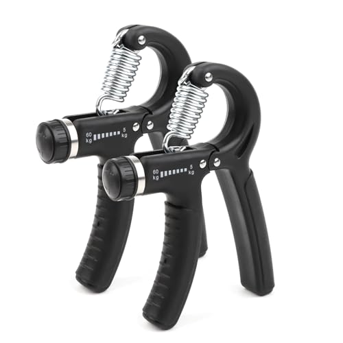 Phoenix Fitness Hand Grip Strengthener - 5-60kg Hand Exerciser for Forearm, Wrist & Finger Workout with Adjustable Resistance for Grip Strength, Injury Recovery & Rehabilitation - Single/Pair - Black