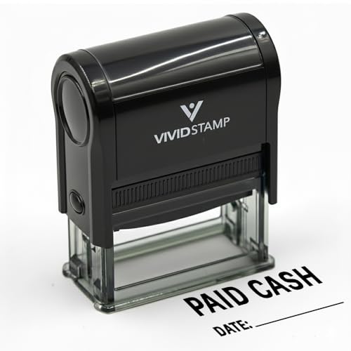 Paid Cash with Date Line Self Inking Rubber Stamp (Black Ink) - Large 5 Pack
