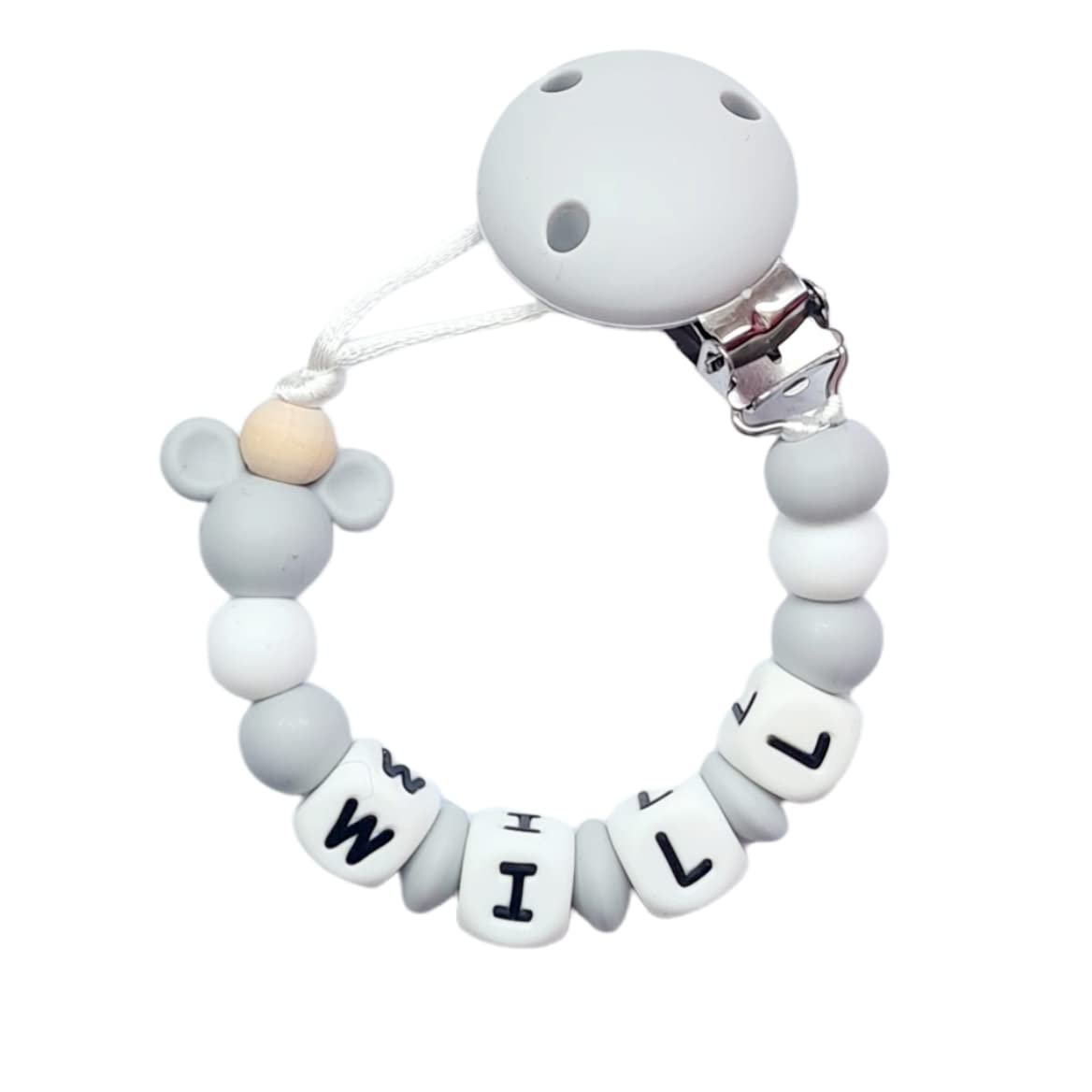 Twinkle Star Baby Custom Grey White Mouse Head Dummy Clip