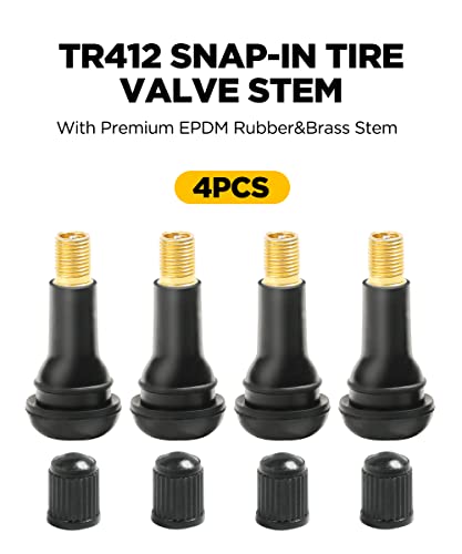 Yakefly 4Pcs Tire Valve Stem Rubber Snap-In Valves,Tr412 Tr413 Tubeless Tire Valve Stems,Motorcycle Valve Stem,Wheel Valve Stems,Universal Rubber Tire Valve Stems (Tr413-4Pcs) #TOP1