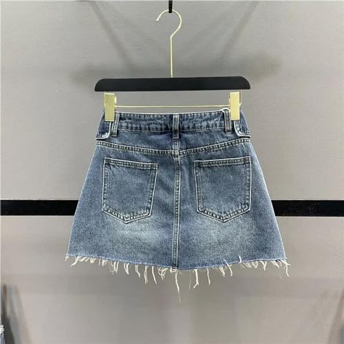Folded Waist Star Patch Denim Short Skirt for Women Summer Retro Spicy A-Line Half Body Skirt3