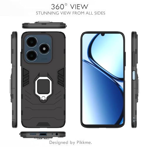 Image of Pikkme Back Cover for Realme C63 4G | 360 Protection | Ring Holder | Kickstand | Tough Armor Case (Black)