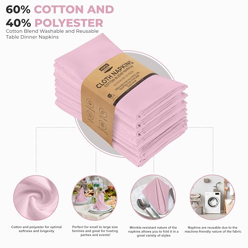 image for Utopia Kitchen Pink Cloth Napkins [12 Pack, 18x18 Inch] Absorbent Cott