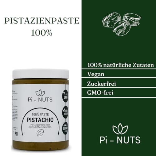 Pi-nuts Pistazienpaste 100% - ohne Zusatzstoffe, Konservierungsmittel - ‎Pistazienmus aus geschälten Pistazienkernen - Zum Backen und Desserts - 1 kg