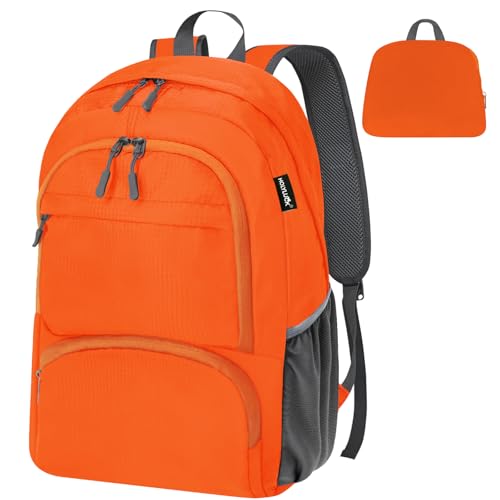 HOLYLUCK 20L Lightweight Packable Hiking Daypack Foldable Backpack for Men Women Small Travel Outdoor Foldable Shoulder Bag-orange