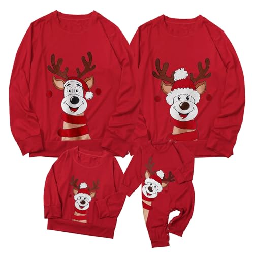 Camisolas Natal familiares rena Sweater inverno natural gola redonda jersey unissexo natalícios t-shirt camisolas natal família neve camisola Natal família Natal família Jumper Christmas, Vermelho