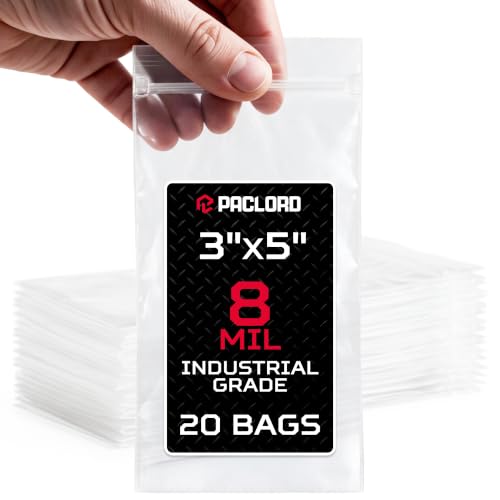 3" x 5" Small Heavy-Duty Reclosable Zip Poly Bags, 8 Mil, Pack of 20