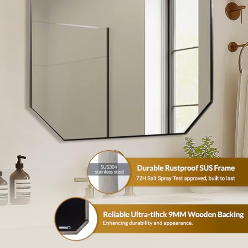 Image of ANDY STAR Brushed Nickel Octagon Bathroom Mirror, 22x30 Inch Stainless Steel Metal Frame, Anti-Rust, Shatterproof HD Glass, Wall Mounted for Bathroom, Bedroom, Living Room