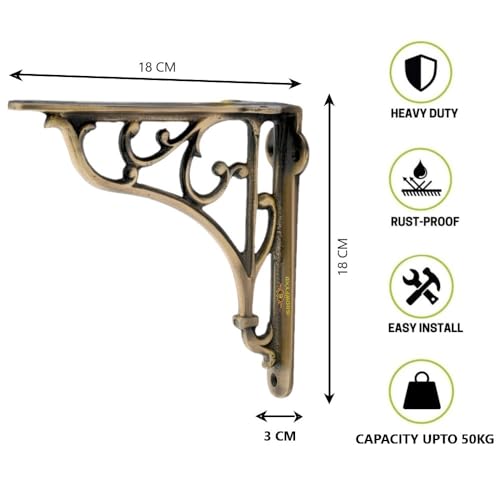 Image of Metal Handcrafted Shelf Bracket for Floating Shelves L Angle Decorative L Shaped Corner Brace Joint Heavy Duty Wall Mounted Shelf Supporter Corner Brace Holder (Pack of 1 Pair)