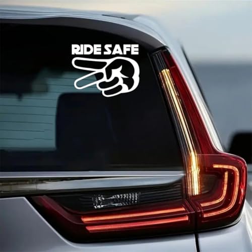 Image of 2PCS Ride Safe 2 Fingers Down Vinyl Decal 5.51 inchx4.31 inch for Motorcycles, Cars, Windows - Biker Respect Design, Waterproof & Durable Car Decal Sticker | #AZ79 (White)