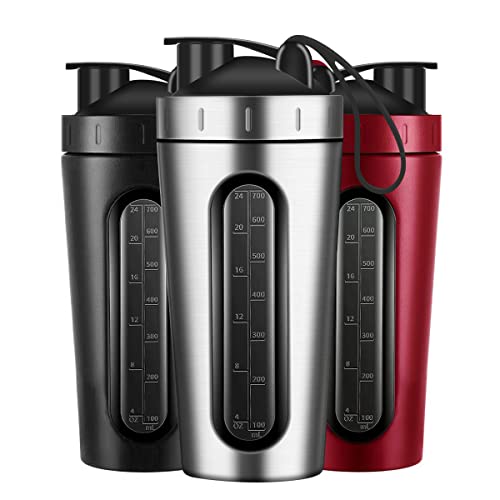 Jeedoo Protein Shaker Bottle, 28oz Shaker Bottles for Protein Mixes and Pre Workout, Visible Window, Stainless Steel Shaker Bottle Leak Proof (red)