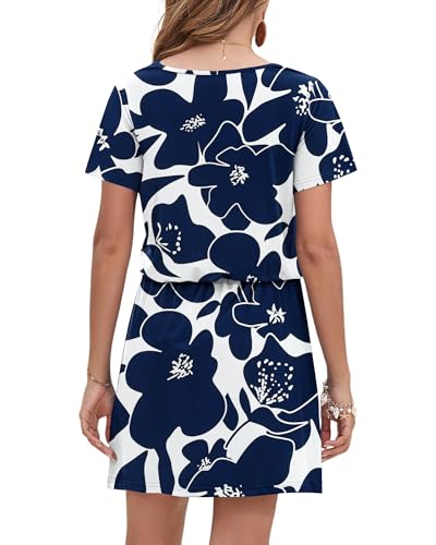 Image of AUSELILY Womens Summer Dresses 2026 Causal Short Sleeve V Neck Tie Front Mini Short Dress with Pockets