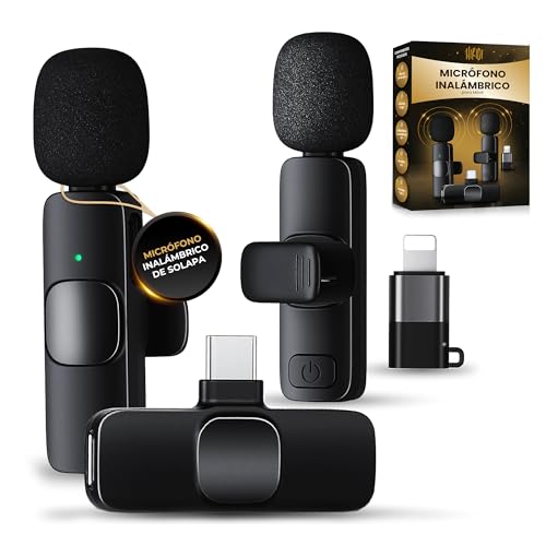Hiridi Microfono inalambrico para iPhone iPad Android Ordenador   Micrófono de Solapa inalámbrico   Mini Microfono Inalambrico para Movil   Micrófono para Grabación de Video Tipo C y Lightning.