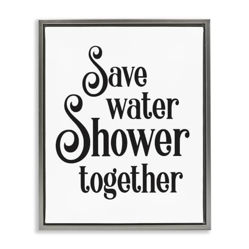 'Shower Together Humorous Bathroom Typography'| Floating Frame Canvas Art