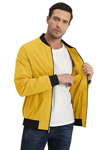 Magcomsen Bomber Jacket Men Lightweight Jacket Full Zip Light Windbreaker Casual Stylish Golf Jackets Ginger M #TOP2