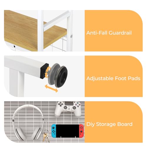 FAHKNS 2-Tier Desktop Bookshelf - Metal Desktop Bookshelf Organizer，Desk Book Organizer with 3 Hooks & DIY Storage Mesh，Suitable for Office/Game Room/Study/Powder Room（White） by FAHKNS - Used condition - Image 3