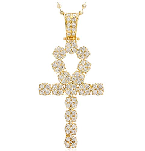 Unisex Ankh Pendant 1.5ct White Round Sim Diamond 14k Yellow Gold Finish