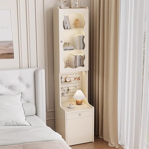 Mesita de noche de madera con cajón y estantes de almacenamiento, mesa auxiliar sólida y estable para dormitorio o sala de estar, mueble compacto y funcional para espacios reducidos, mesita de noche