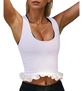MISSACTIVER Women Sexy Sleeveless Sport Tank Top Rib-Knit Scoop Neck Y Back Slim Fit Ruffled Work...